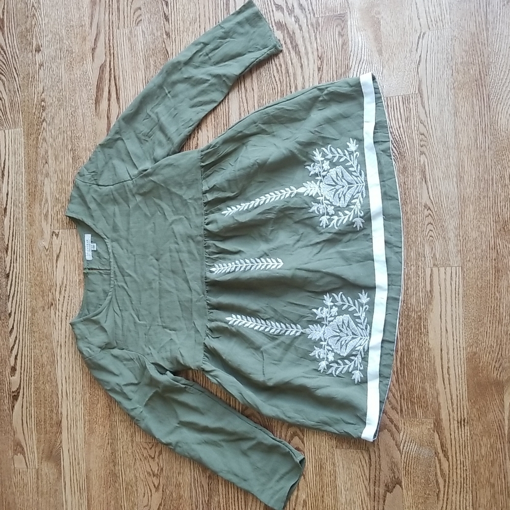 (S) Polagram Embroidered Peasant Top Bohemian Empire Waist Cottagecore